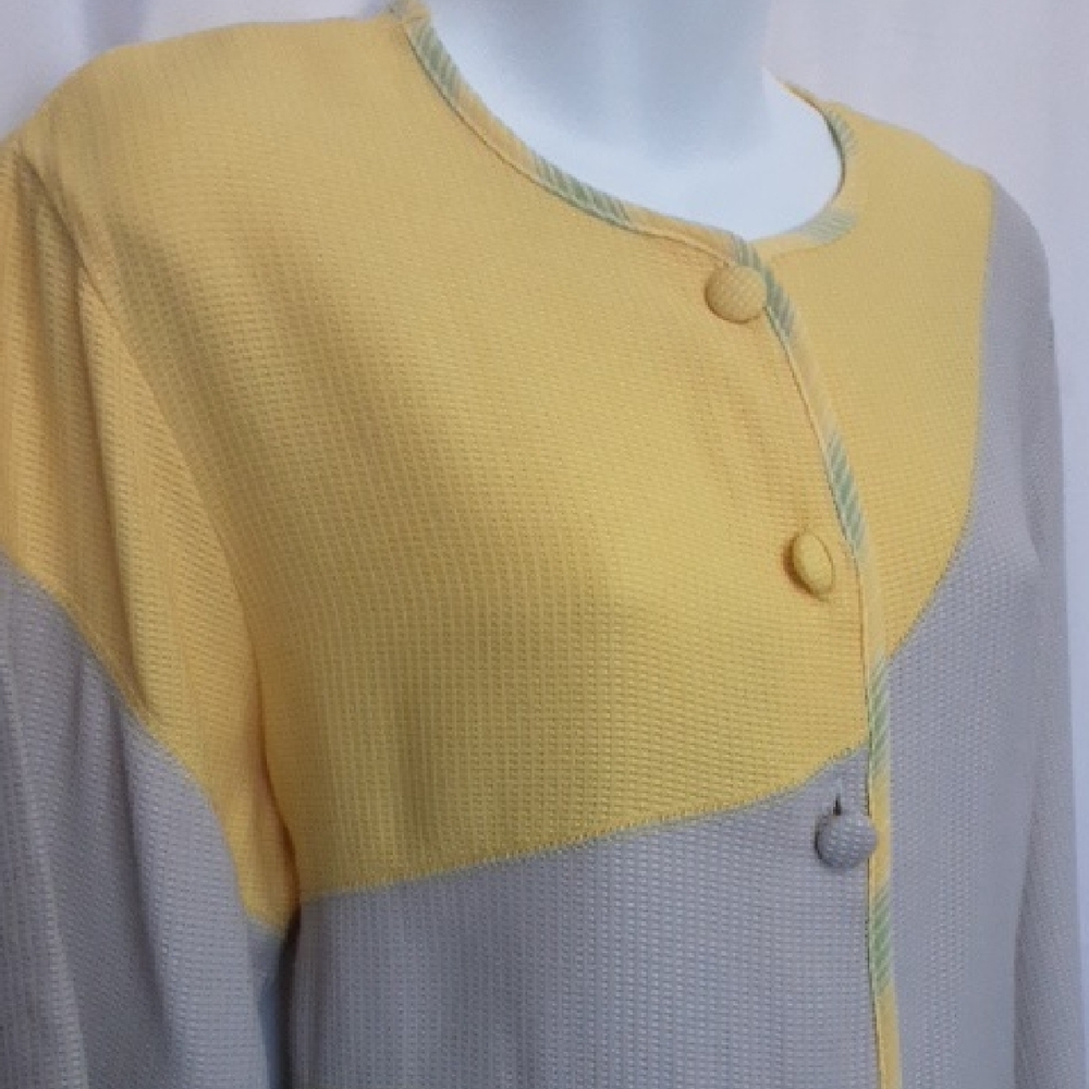 Adolfo Colorblock Knit Cardigan in Sage, Yellow & Taupe - Picture 4 of 6